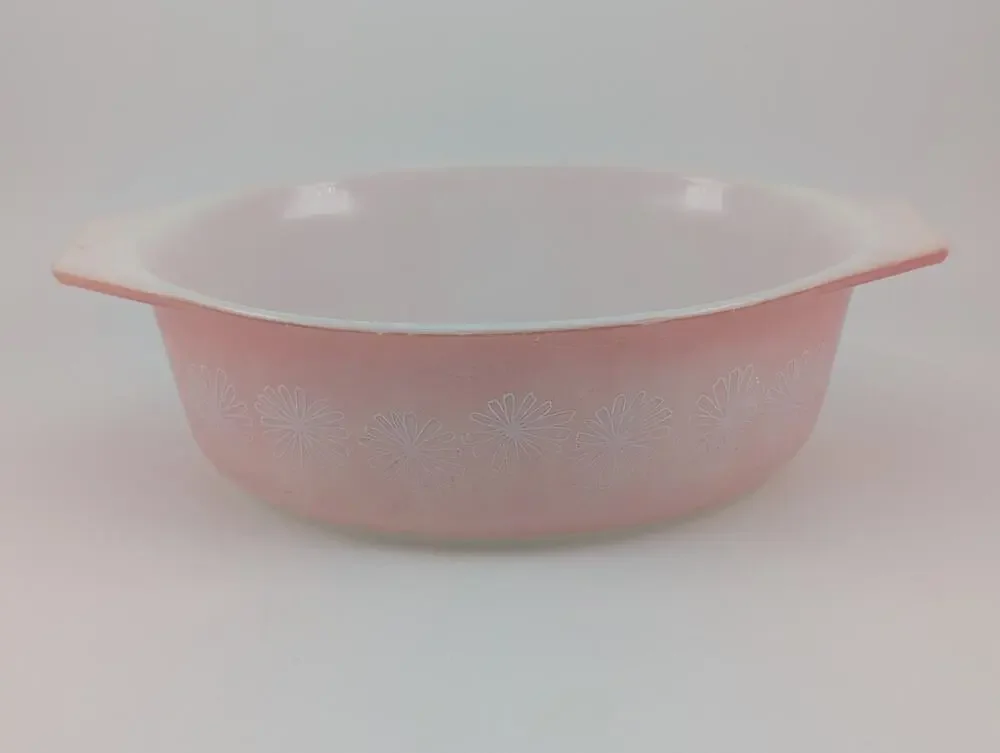 Pyrex 043 Pink Daisy 1.5 Quart Oval Casserole Dish - NO LID FADED *READ*